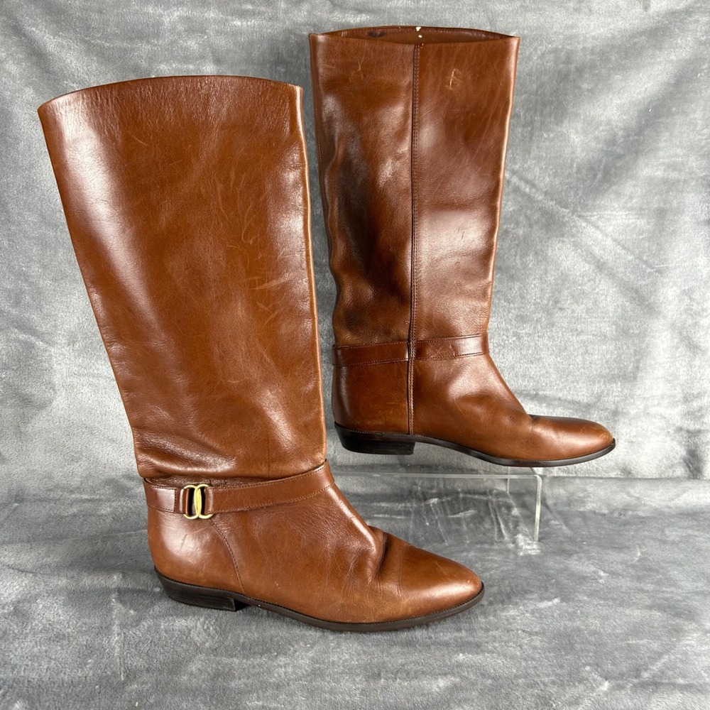 Etienne Aigner Vintage 80s Shelby Brown Leather Equestrian Tall Boots Womens 6.5